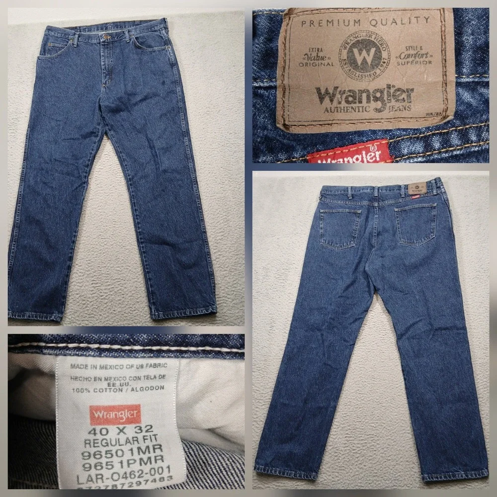 Wrangler Men's Jeans 40x32 Blue Denim Regular Fit‎ 96501MR USA Fabric